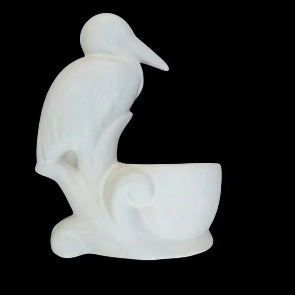 Matte White Pottery Bird Planter Trinket Bowl Mid-Century Modern 6 Inch - Picture 14 of 14